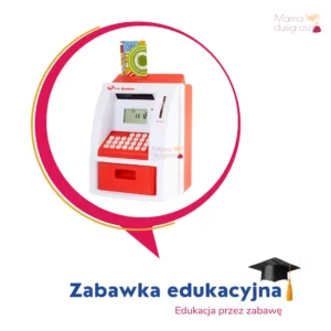 Finansowa Edukacja Dzieci w Praktyce Skarbonka dla dzieci przedstawiająca mały bankomat